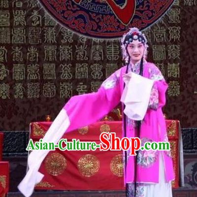Chinese Shaoxing Opera Young Female Dress Costumes and Headdress Bai Sui Gua Shuai Yue Opera HUa Tan Rosy Cape Garment Apparels