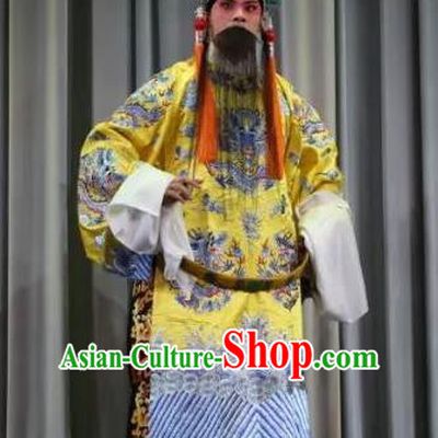 Bai Sui Gua Shuai Chinese Yue Opera Elderly Male Apparels and Headwear Shaoxing Opera Laosheng Emperor Garment Costumes