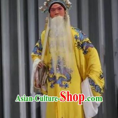 Bai Sui Gua Shuai Chinese Yue Opera Laosheng Apparels and Headwear Shaoxing Opera Elderly Male Garment Emperor Costumes