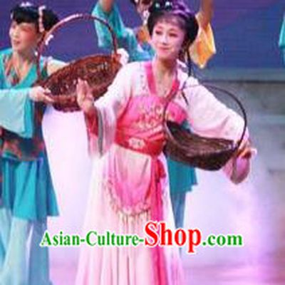 Chinese Shaoxing Opera Civilian Lady Dress Costumes and Headpieces Qiong Nu Yu Tiao Lang Yue Opera Xiaodan Garment Apparels