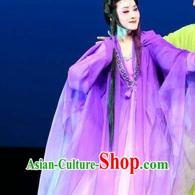 A Chinese Ghost Story Shaoxing Opera Hua Tan Costumes and Headpieces Yue Opera Actress Nie Xiaoqian Purple Dress Garment Apparels