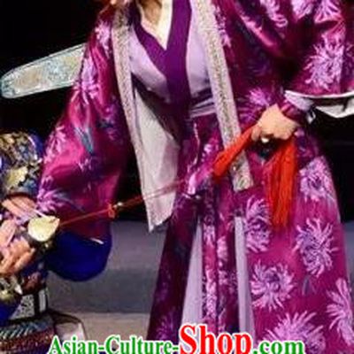 Chinese Shaoxing Opera Elderly Female Apparels Costumes and Headpieces Fang Cao Meng Yue Opera Laodan Purple Dress Garment