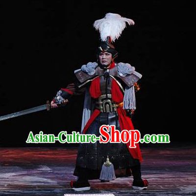 The Orphan of Zhao Chinese Yue Opera Martial Male Garment and Headwear Shaoxing Opera General Han Jue Costumes Armor Apparels