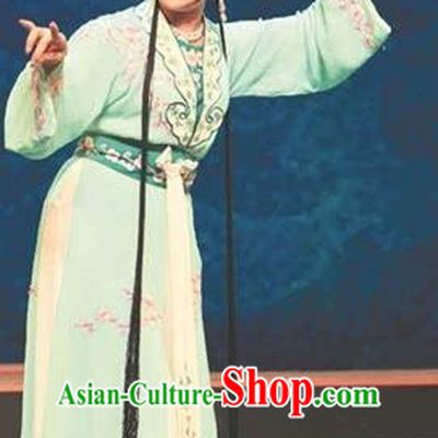 Chinese Shaoxing Opera Actress Noble Lady Green Dress Garment Apparels and Headdress Lian Sheng San Ji Yue Opera Young Female Costumes