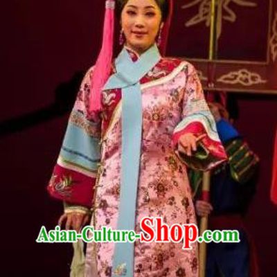 Chinese Shaoxing Opera Court Maid Qipao Dress Apparels and Headdress Lu Ding Ji Yue Opera Qing Dynasty Lady Garment Costumes