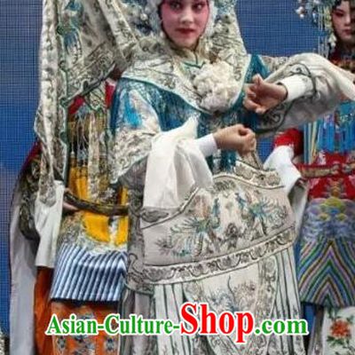 Chinese Shaoxing Opera Tao Ma Tan Mu Guiying Apparels Costumes and Headdress Bai Sui Gua Shuai Yue Opera Martial Female General Kao Armor Suit with Flags Garment