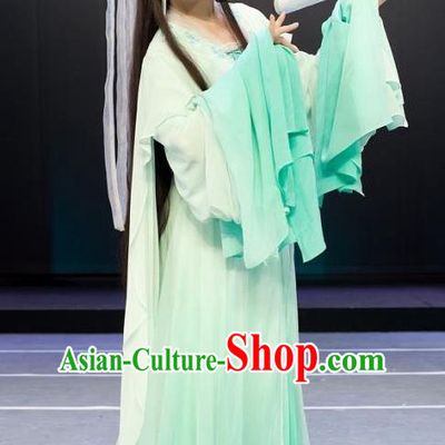 A Chinese Ghost Story Shaoxing Opera Hua Tan Apparels Costumes and Headpieces Yue Opera Actress Young Lady Green Dress Garment