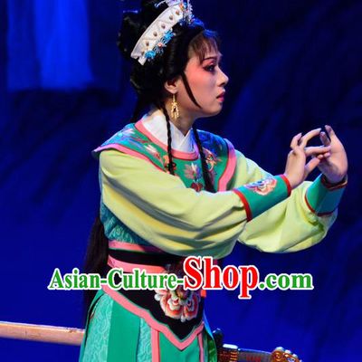 Chinese Shaoxing Opera Young Lady Pai Yin Apparels Costumes and Headdress Yue Opera Mrs Dayi Actress Martial Girl Dress Garment