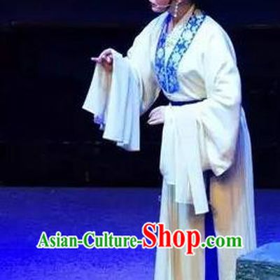Chinese Shaoxing Opera Young Woman White Dress Apparels Costumes and Headpieces Yue Opera Mrs Dayi Actress Garment