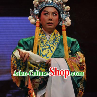 Chinese Yue Opera Figurant Qing Jian Fan Ying Apparels and Headwear Shaoxing Opera Garment Costumes Eunuch Embroidered Robe