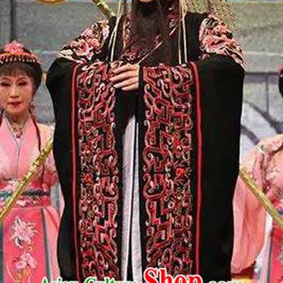 Xu Fu Dong Du Chinese Yue Opera First Emperor of Qin Garment Costumes Shaoxing Opera Elderly Male Apparels and Headwear