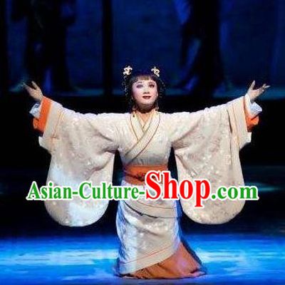 Chinese Shaoxing Opera Young Lady Apparels Costumes and Headpieces Yue Opera Actress Ban Zhao Hanfu Dress Garment
