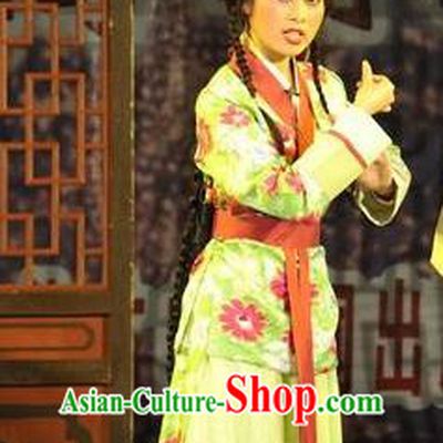 Chinese Shaoxing Opera Xiaodan Costumes Apparels and Headpieces Yue Opera Servant Girl Dress Garment