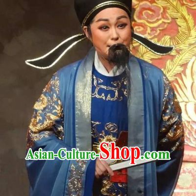Chinese Yue Opera Laosheng Kuang Zheng Garment Clothing and Headwear Rong Hua Dream Shaoxing Opera Elderly Male Official Apparels Costumes
