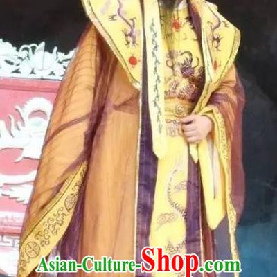 Chinese Yue Opera Emperor Garment Clothing and Headwear Rong Hua Dream Shaoxing Opera Laosheng Elderly Male Apparels Costumes
