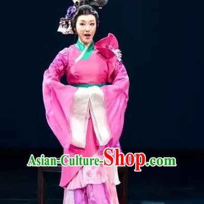 Chinese Shaoxing Opera Actress Rosy Dress Costumes and Headdress Three Charming Smiles Yue Opera Young Female Garment Apparels