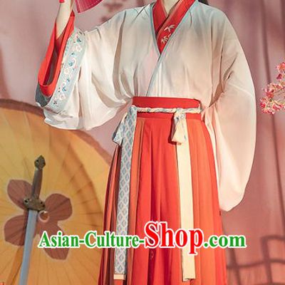 Traditional Chinese Jin Dynasty Red Hanfu Dress Ancient Patrician Lady Garment Historical Costumes