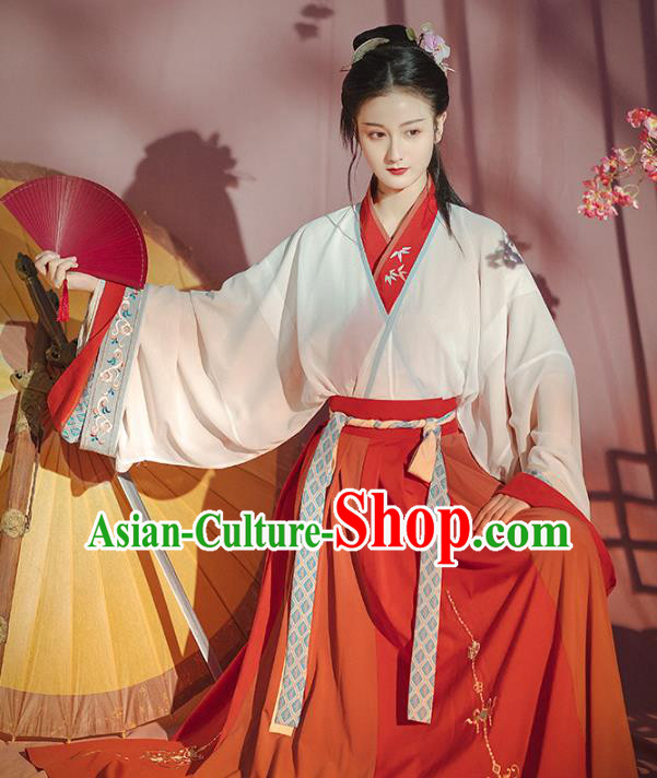 Traditional Chinese Jin Dynasty Red Hanfu Dress Ancient Patrician Lady Garment Historical Costumes Traditional Chinese Jin Dynasty Red Hanfu Dress Ancient Patrician Lady Garment Historical Costumes