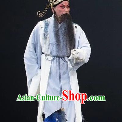 Chinese Kun Opera Elderly Male Liu Zhan Garment Apparels Clothing and Headwear Wu Shi Ji Kunqu Opera Laosheng Official Robe Costumes