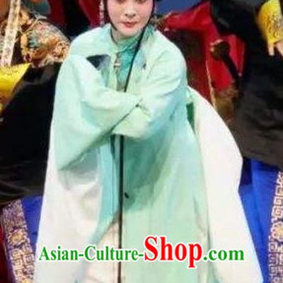 Chinese Kun Opera Young Female Li Ruoshui Green Dress Costumes and Headpieces Heros Kunqu Opera Hua Tan Garment Apparels