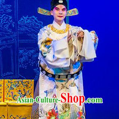 Chinese Kun Opera Xiaosheng Nan Ke Dream Chunyu Fen Garment and Headwear Kunqu Opera Scholar Costumes Apparels Official Clothing