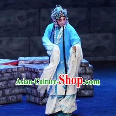 Chinese Kun Opera Distress Maiden Dress Costumes and Headdress On A Wall and Horse Kunqu Opera Young Female Li Qianjun Garment Apparels