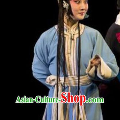 Chinese Kun Opera Young Female Blue Dress Apparels Costumes and Headpieces Lan Ke Mountain Kunqu Opera Hua Tan Garment