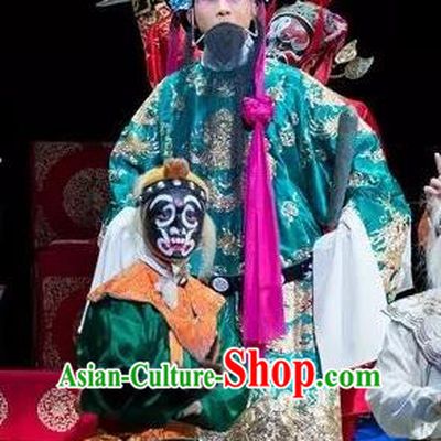 Burning Incense Chinese Kun Opera Laosheng Apparels Garment Costumes and Headwear Kunqu Opera Prime Minister Official Clothing