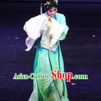 Chinese Kun Opera Hua Tan Li Daiyu Green Dress Apparels Costumes and Headpieces Dream of Red Mansions Kunqu Opera Noble Lady Actress Garment