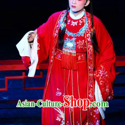 Chinese Kun Opera Young Male Red Apparels and Headwear Dream of Red Mansions Jia Baoyu Garment Costumes Kunqu Opera Niche Clothing