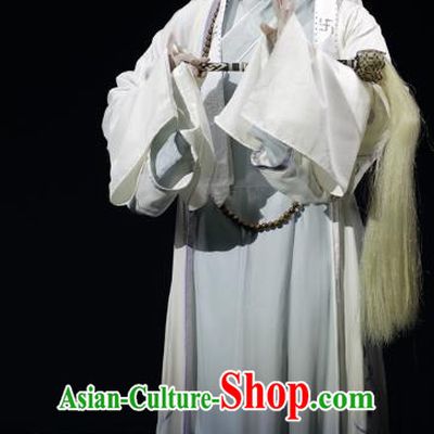Chinese Kun Opera Taoist Nun Miao Yu Apparels Costumes and Headdress Dream of Red Mansions Kunqu Opera Young Beauty White Dress Garment