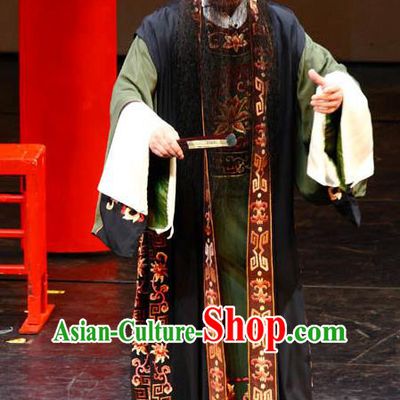 Chinese Kun Opera Old Man Jia Zheng Apparels and Headwear Dream of Red Mansions Garment Costumes Kunqu Opera Laosheng Clothing