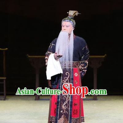 Chinese Kun Opera Emperor Yao Apparels Garment Costumes and Headwear Kunqu Opera the Dream of Xiang Fei Monarch Elderly Male Clothing