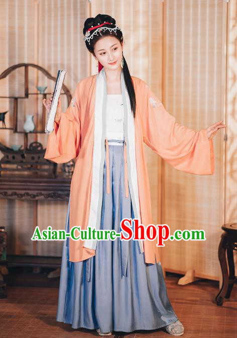 Chinese Traditional Song Dynasty Hanfu Dress Historical Costumes Ancient Young Lady Embroidered Garment Chinese Traditional Song Dynasty Hanfu Dress Historical Costumes Ancient Young Lady Embroidered Garment