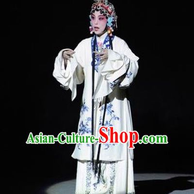 Chinese Kun Opera Young Female White Dress Apparels Costumes and Headdress The Tale of Handan Kunqu Opera Diva Garment