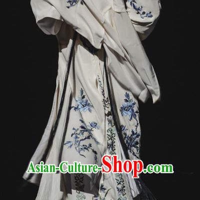 Chinese Kun Opera Actress White Dress Apparels Costumes and Headdress The Tale of Handan Kunqu Opera Hua Tan Cui Garment