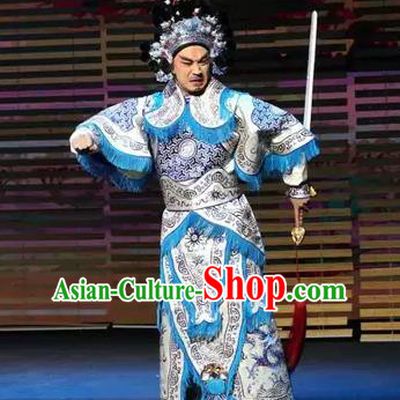 Gu Yanwu Chinese Kun Opera Warrior Apparels and Headwear Kunqu Opera General Garment Martial Male Costumes