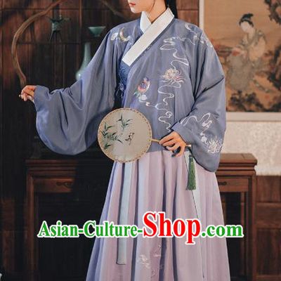Chinese Traditional Ming Dynasty Patrician Female Hanfu Dress Ancient Princess Embroidered Blouse and Skirt Historical Costumes for Women