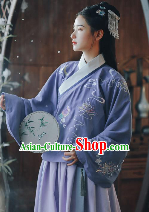 Chinese Traditional Ming Dynasty Patrician Female Hanfu Dress Ancient Princess Embroidered Blouse and Skirt Historical Costumes for Women