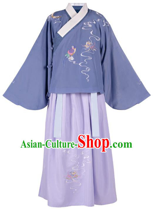 Chinese Traditional Ming Dynasty Patrician Female Hanfu Dress Ancient Princess Embroidered Blouse and Skirt Historical Costumes for Women