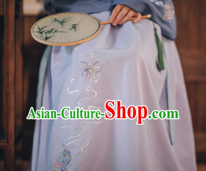 Chinese Traditional Ming Dynasty Patrician Female Hanfu Dress Ancient Princess Embroidered Blouse and Skirt Historical Costumes for Women