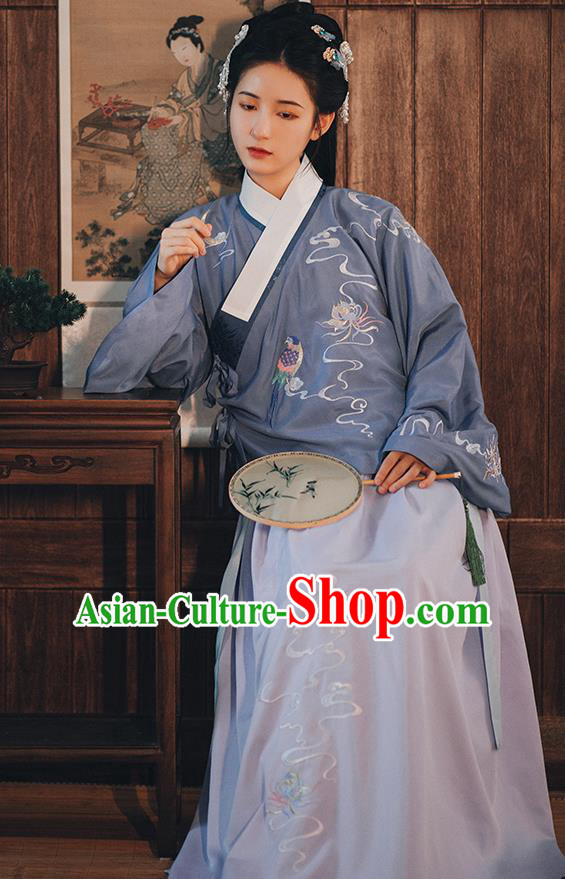 Chinese Traditional Ming Dynasty Patrician Female Hanfu Dress Ancient Princess Embroidered Blouse and Skirt Historical Costumes for Women