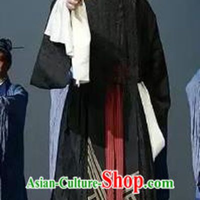 Chinese Kun Opera Philosopher Laosheng Confucius Black Costumes and Headwear Kunqu Opera Garment Elderly Male Apparels