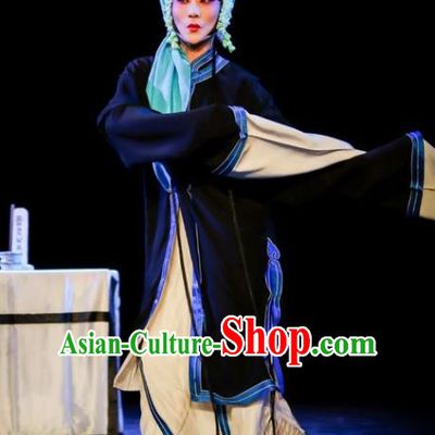 Chinese Kun Opera Tsing Yi Apparels Young Female Costumes and Headdress Kunqu Opera Tu An Gu Distress Maiden Dress Actress Garment