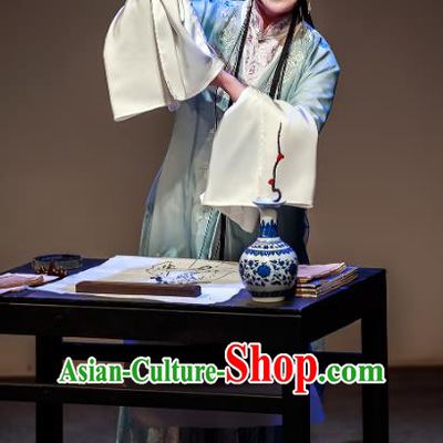 Chinese Kun Opera Young Female Apparels Costumes and Headpieces Duan Chang Ci Kunqu Opera Hua Tan Dress Poetess Zhu Shuzhen Garment