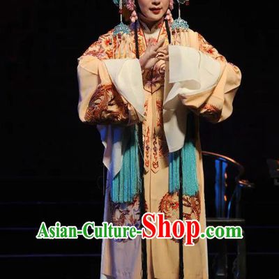 Chinese Kun Opera Hua Tan Empress Apparels Costumes and Headdress Jing Yang Zhong Traditional Kunqu Opera Queen Dress Garment