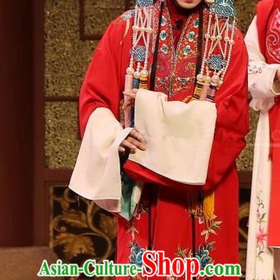 Chinese Kun Opera Huadan Red Dress Apparels and Headdress Full Bed Wat Traditional Kunqu Opera Young Female Actress Garment Costumes