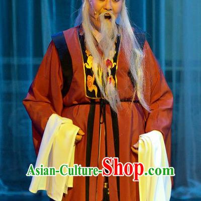 Chinese Yue Opera God of Land Apparels Pi Shan Jiu Mu Garment Shaoxing Opera Elderly Male Costumes and Headdress