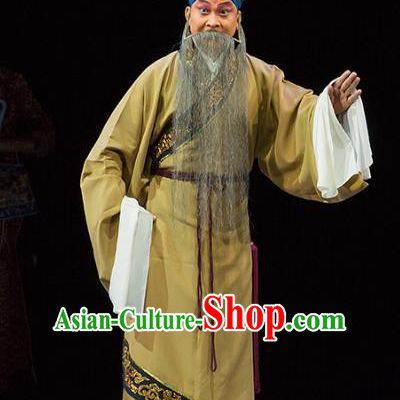Chinese Kun Opera Old Man Dong Yong Continue the Pipa Costumes and Headwear Kunqu Opera Elderly Male Garment Apparels