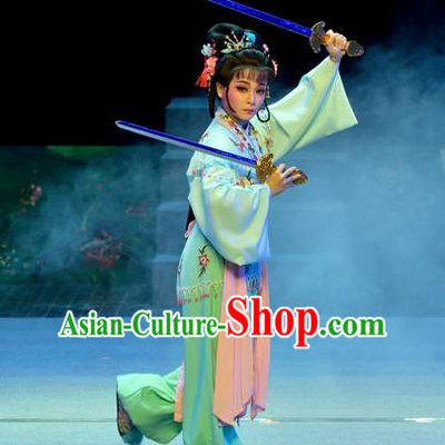 Chinese Shaoxing Opera Martial Female Costumes Pi Shan Jiu Mu Apparels Yue Opera Actress Dress Goddess Wu Dan Garment and Headpieces